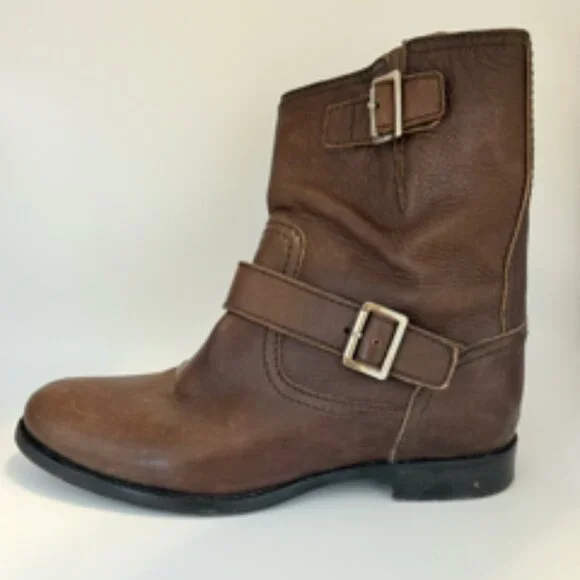 Prada Brown Leather Buckle Moto Boots – Women’s 38.5 (US 8.5)